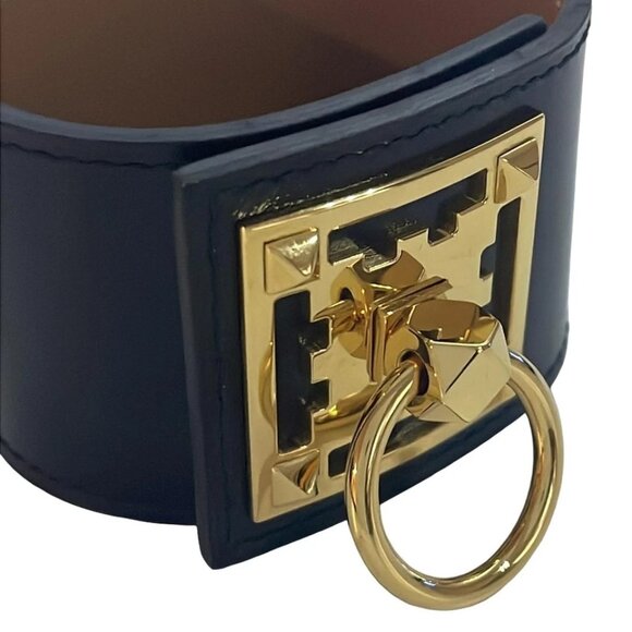 HERMES Crenault. - Black Gold Leather Hardware X Bracelet 566-070225 - Picture 4 of 4